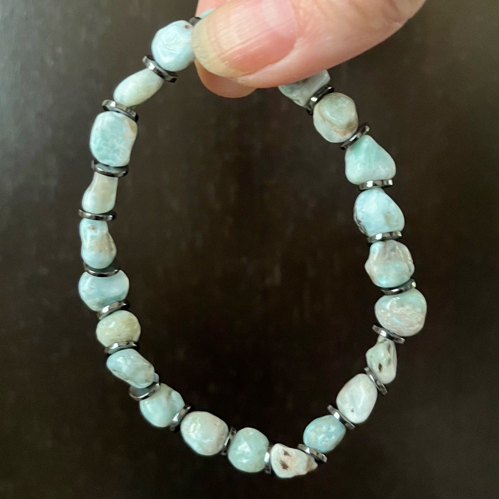 Larimar Natural Stone Crystal Stretch Beaded Bracelet #5 - Picture 2 of 5